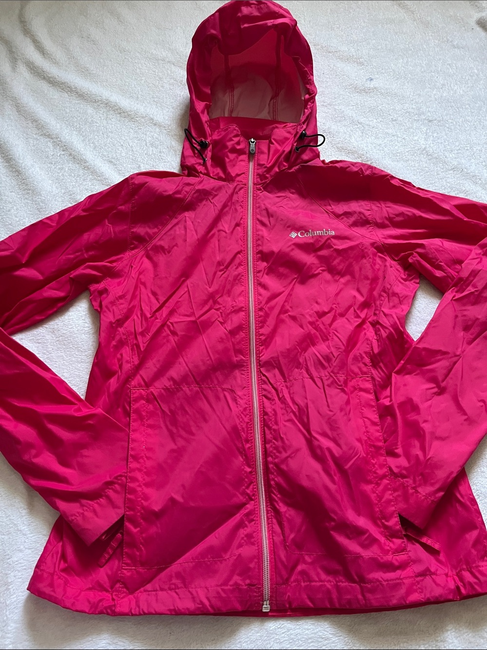 Columbia Women's Bright Pink Hooded Rain Jacket - Picture 1 of 6
